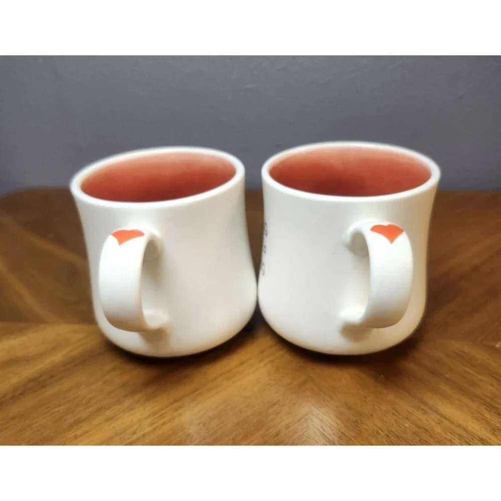 2- Williams Sonoma Ceramic White & Red Coffee Mug Hug In A Mug‎ Red Heart SET